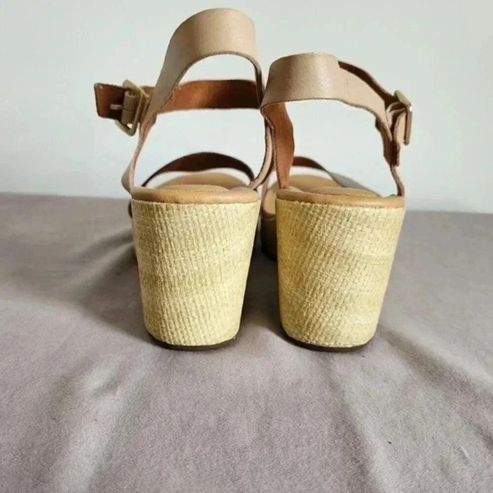 Rockport Sling Wedge Sandals Metallic Gold Beige Leather Womens 10 - Picture 5 of 6